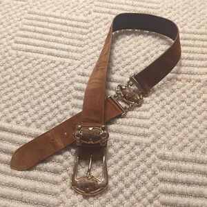 Women's Brown Studded leather Suede Belt leapord print